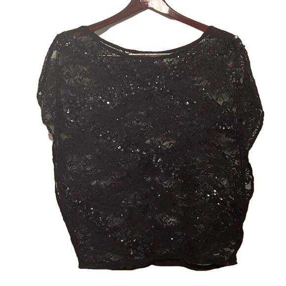 Guess Sheer Sequined Square Shape Sleeveless Blouse L - Picture 1 of 8